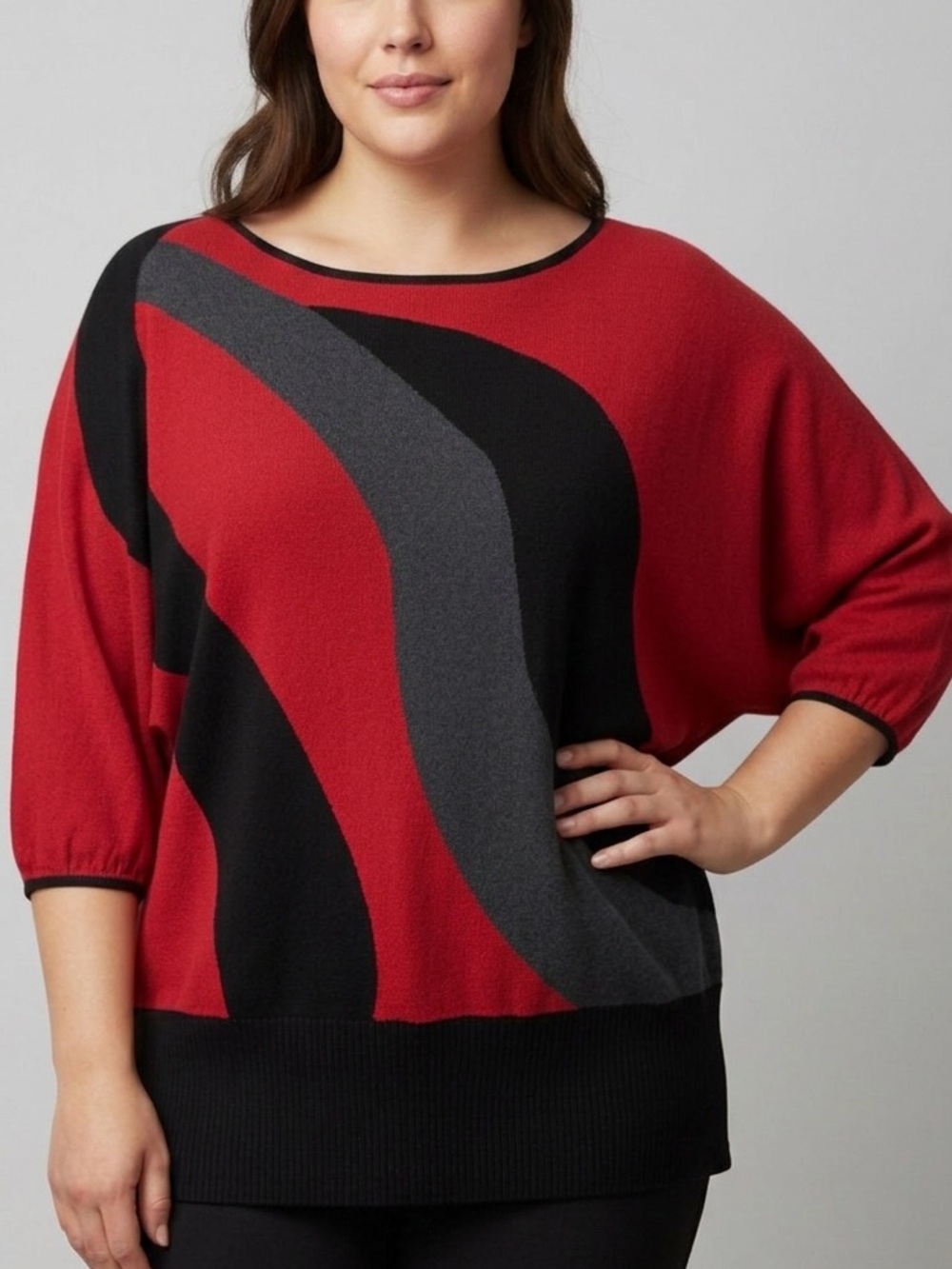 😍SHOW SPECIAL - STYLE & CO Red Black Grey Color Block Sweater Plus size XL